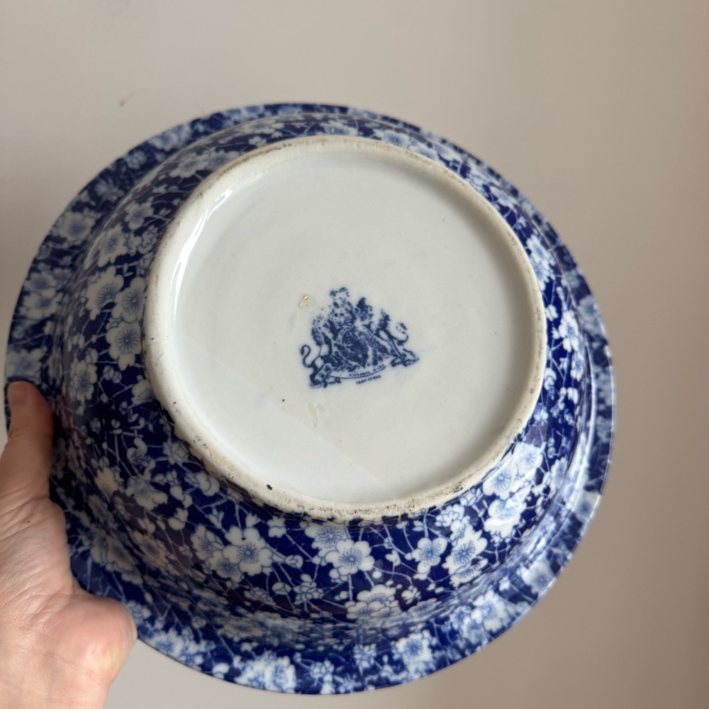 Antique Victoria Ware Ironstone Pitcher and Basin Blue Cobalt Floral Decor Bath - Picture 6 of 10